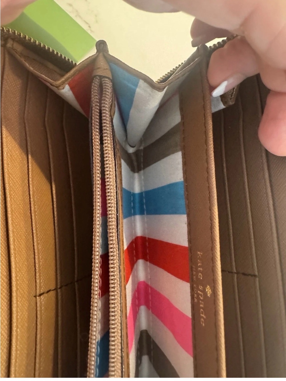 kate spade Tan Leather Zip-Around Wallet with Gold Plaque - Picture 2 of 5